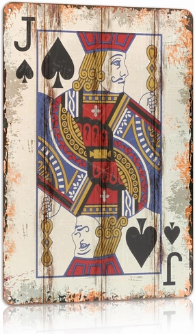 Vintage Poker Metal Sign Jack of Spades Tin Sign Playing Card Wall Sign Man Cave Home Wall Decor 12 x 8 Inch