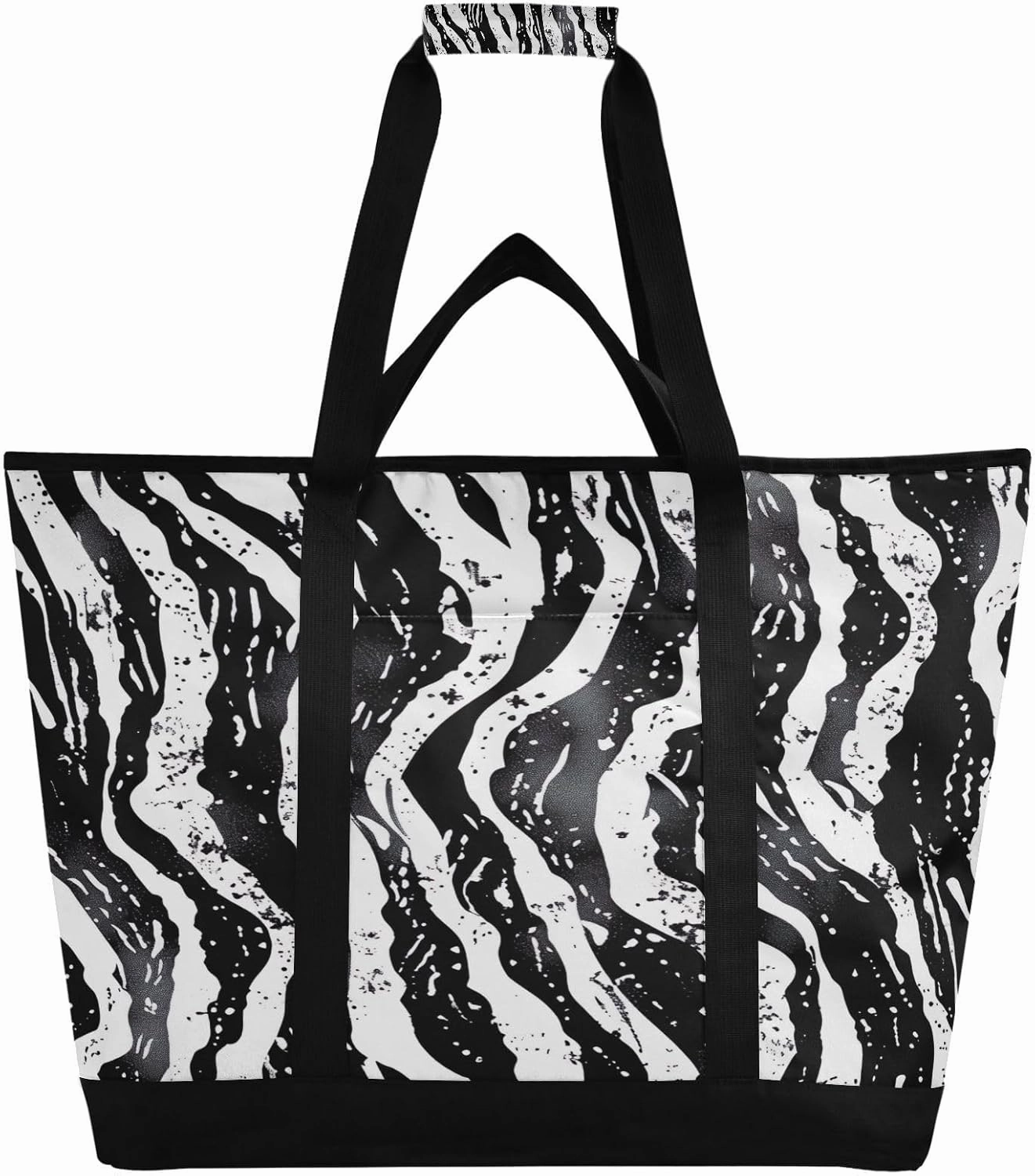 Vintage Zabra Print Reusable Insulated Lunchbox Cooler Bag, Leakproof Kitchen Grocery Bag Collapsible Portable Cooler Tote Bag for Picnic, Camping, Office, Travel