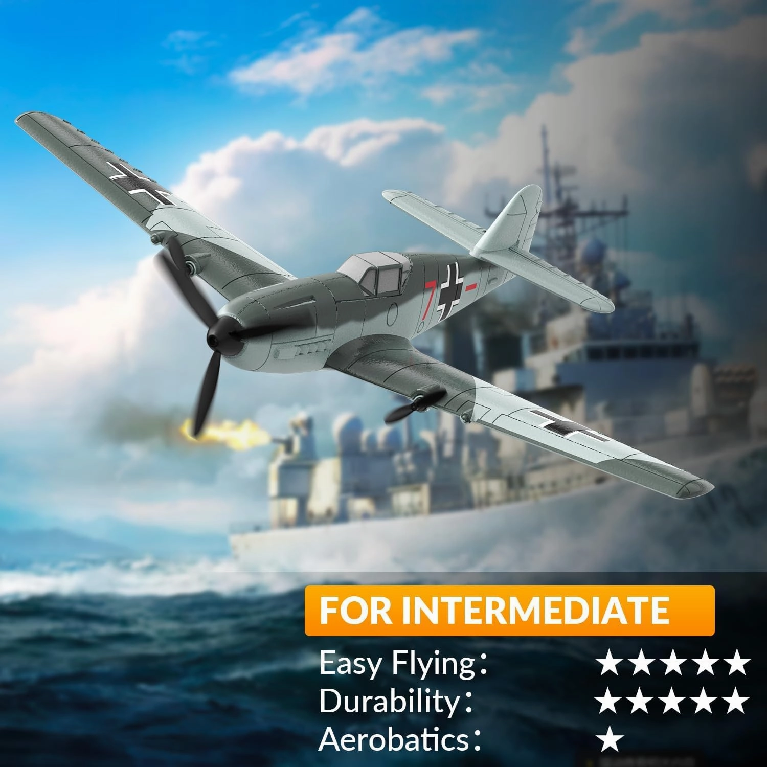VOLANTEXRC RC Plane 3 Channel Remote Control Airplane Fighter Toys, 2.4GHz 6-axis Gyro Stabilizer RTF Glider Aircraft Plane, Easy to Fly for Adults Kids Beginners Boys (BF109)