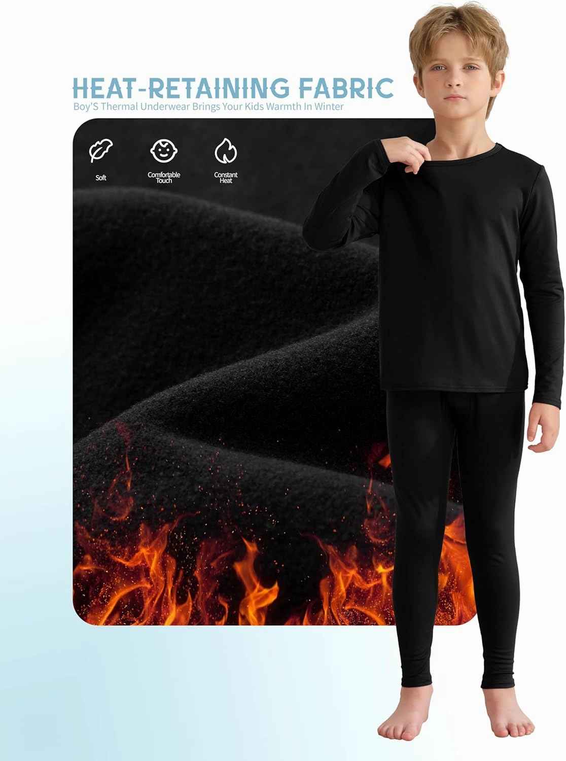 VZV 3 Set Boys Thermal Underwear Set, Kids Thermal Long Johns Boy Fleece Lined Base Layer for Skiing, Cold Weather