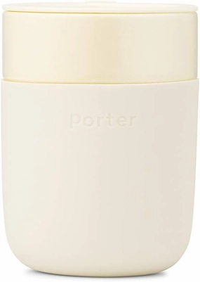 W&P Porter Ceramic Mug w/ Protective Silicone Sleeve, Cream 12 Ounces | On-the-Go | No Seal Tight | Reusable Cup for Coffee or Tea | Portable | Dishwasher Safe (WP-PMC-CM)