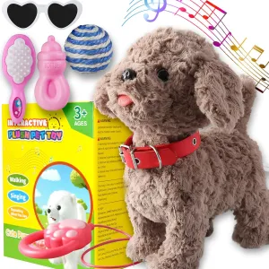 Walking Barking Dog Toy Singing Puppy Set, Repeat What You Say Teddy with Control Leash Electronic Dog, Touch or Voice Control Realistic Robot Musical Dancing Animated Plush Pet for Toddler