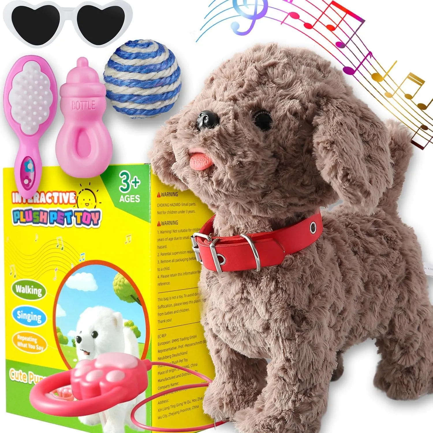 Walking Barking Dog Toy Singing Puppy Set, Repeat What You Say Teddy with Control Leash Electronic Dog, Touch or Voice Control Realistic Robot Musical Dancing Animated Plush Pet for Toddler