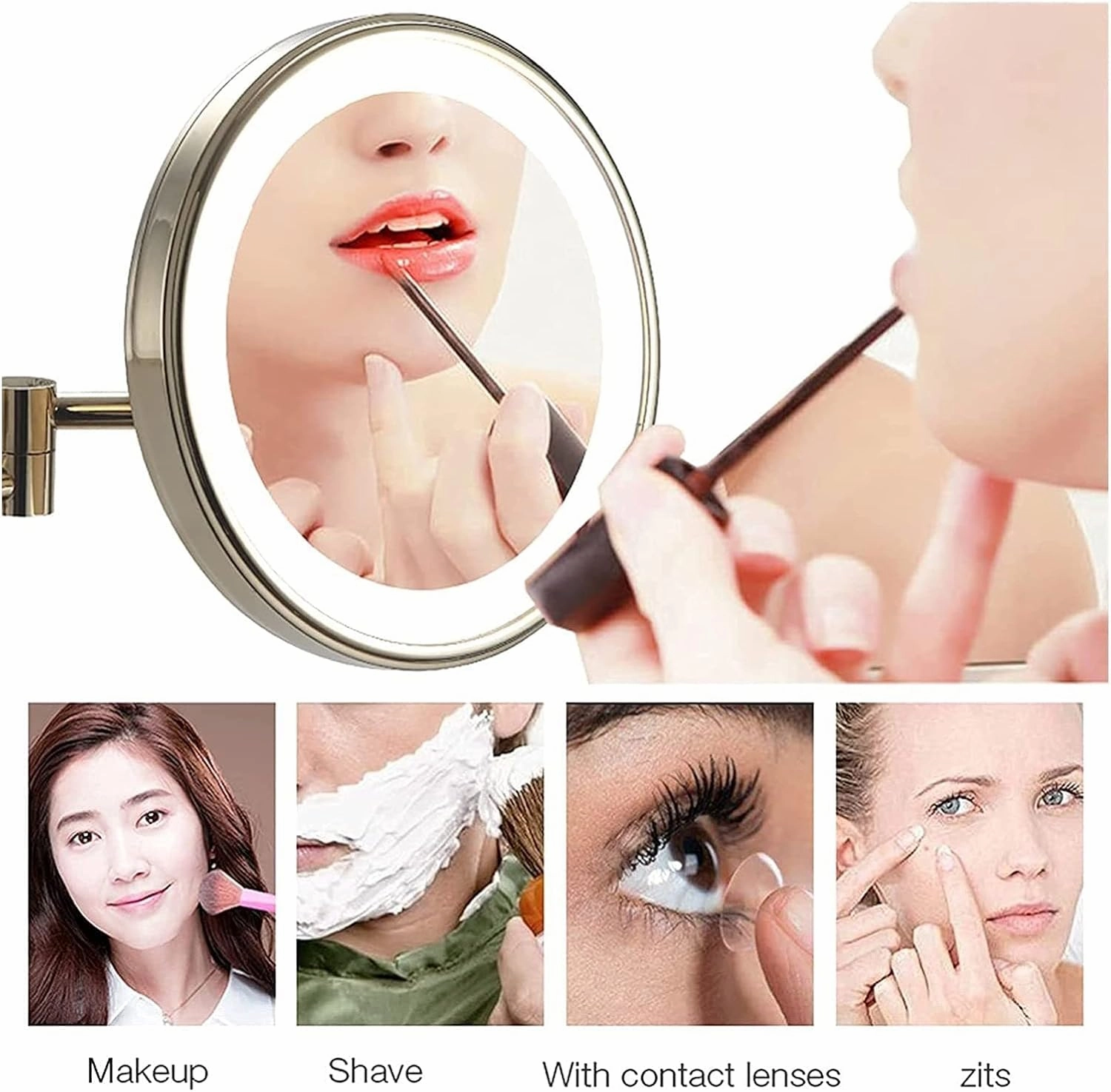 Wall Mounted Makeup Mirror - 3/5/7/10x Magnification 8'' Two-Sided Swivel Extendable Bathroom Mirror, USB Rechargeable, Upgrade Version Cosmetic Mirror(C,10X)