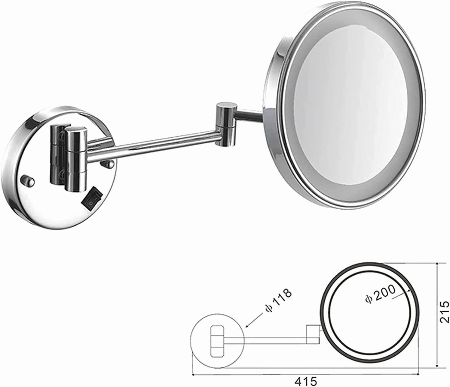 Wall Mounted Makeup Mirror - 3/5/7/10x Magnification 8'' Two-Sided Swivel Extendable Bathroom Mirror, USB Rechargeable, Upgrade Version Cosmetic Mirror(C,10X)