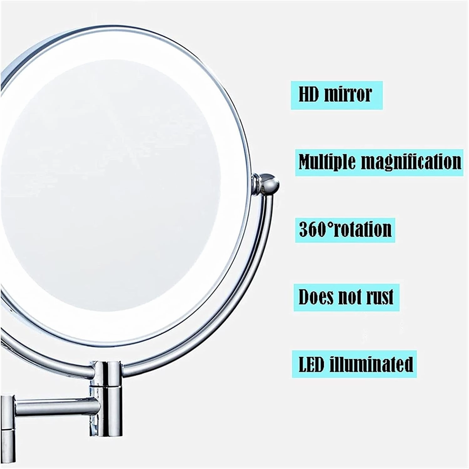 Wall Mounted Makeup Mirror - 3/5/7/10x Magnification 8'' Two-Sided Swivel Extendable Bathroom Mirror, USB Rechargeable, Upgrade Version Cosmetic Mirror(C,10X)