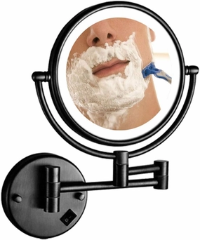 Wall Mounted Makeup Mirror Black, Vanity Mirror LED Lighted Double Sided, 10X Magnifying Cosmetic Mirror 360° Swivel Extendable Two Sided Vanity Mirror for Bathroom