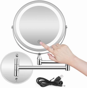 Wall Mounted Makeup Mirror Rechargeable Magnifying Bathroom Shaving Mirror Touch Screen USB