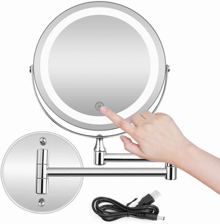 Wall Mounted Makeup Mirror Rechargeable Magnifying Bathroom Shaving Mirror Touch Screen USB