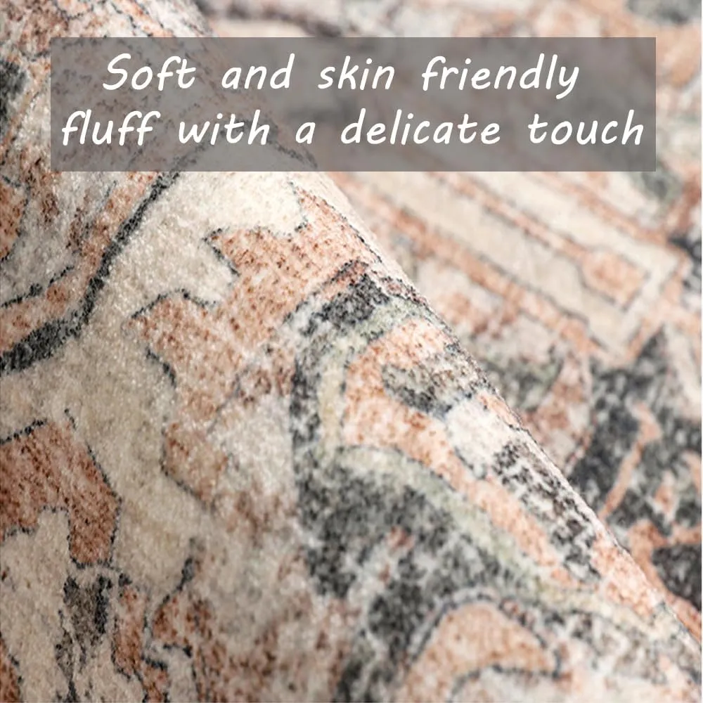 Washable Area Rug 8x10 Retro Flowers Boho Design Non-Shedding Easy Care Ideal for High Traffic Areas in Living Room Bedroom Office Coffee Table Kitchen Large Carpet