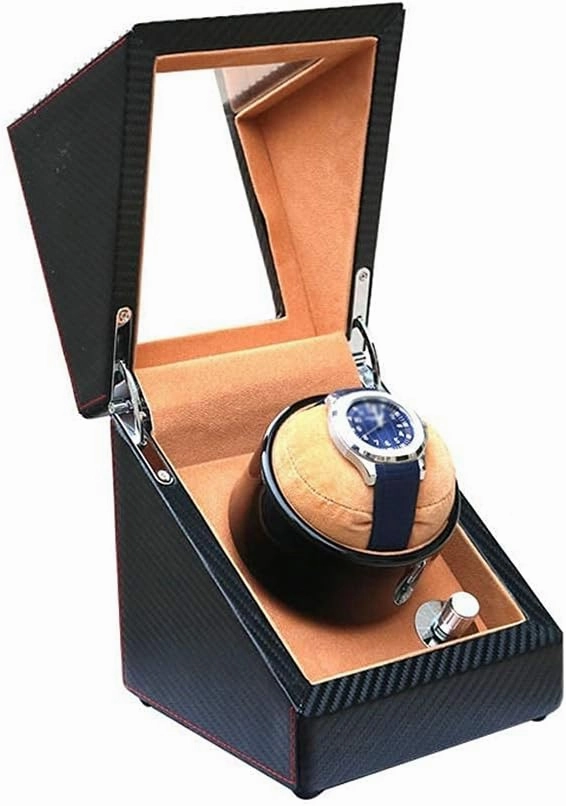 Watch Automatic Single Watch Winder Box Flexible Plush Pillow Wood Shell Piano Paint Exterior Super Quiet Motor 4 Rotation Modes (D)