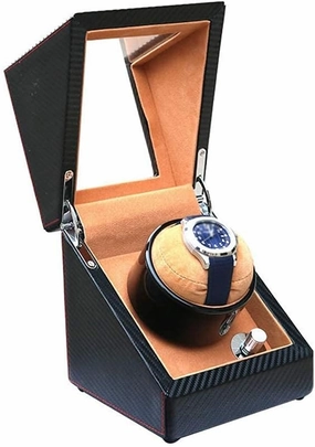 Watch Automatic Single Watch Winder Box Flexible Plush Pillow Wood Shell Piano Paint Exterior Super Quiet Motor 4 Rotation Modes (D)