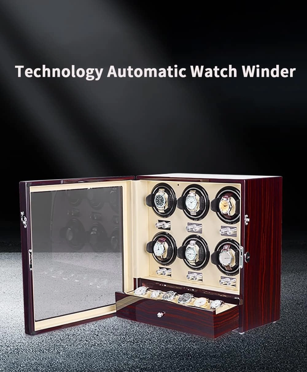 Watch Winder Automatic Watches 5 Rotation Mode Setting Flexible Plush Pillow Blue LED Light Fit Lady And Man Watches With Super Quiet Japanese Motor (9 6)