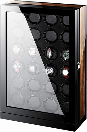 Watch Winder for Automatic Watches Built-in LED Illuminated LCD Display Control Screen Silent Motor 5 Rotation Mode Setting Wooden Shell Black