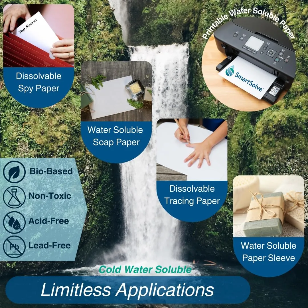 Water-Soluble 5pt CardStock | Dissolves Quickly in Water | Biodegradable | Eco-Friendly | Printable | Craft, Confidential Document, Memorial Letter | 8.5” x 11” | 25 White Sheets