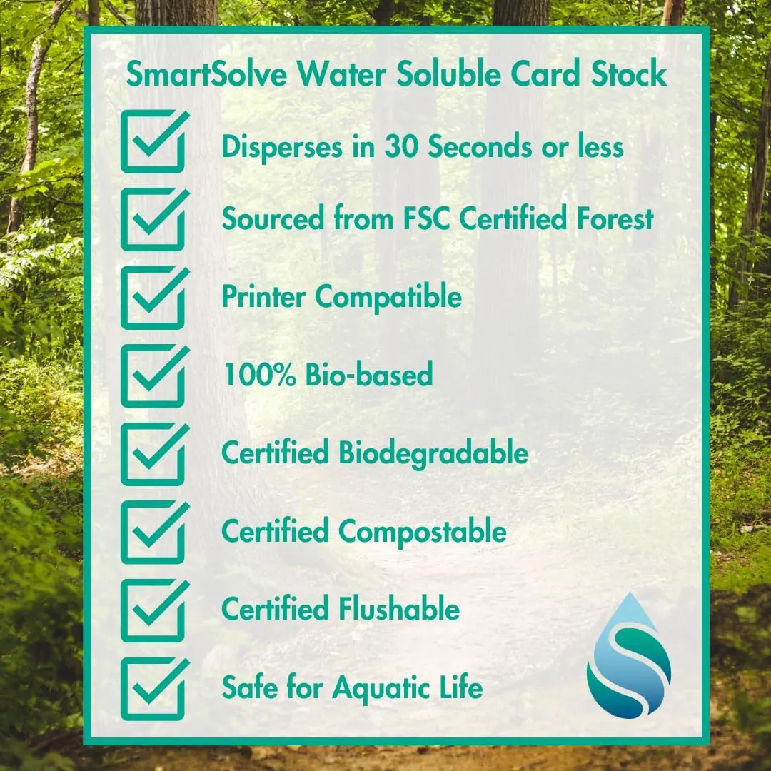 Water-Soluble 5pt CardStock | Dissolves Quickly in Water | Biodegradable | Eco-Friendly | Printable | Craft, Confidential Document, Memorial Letter | 8.5” x 11” | 25 White Sheets