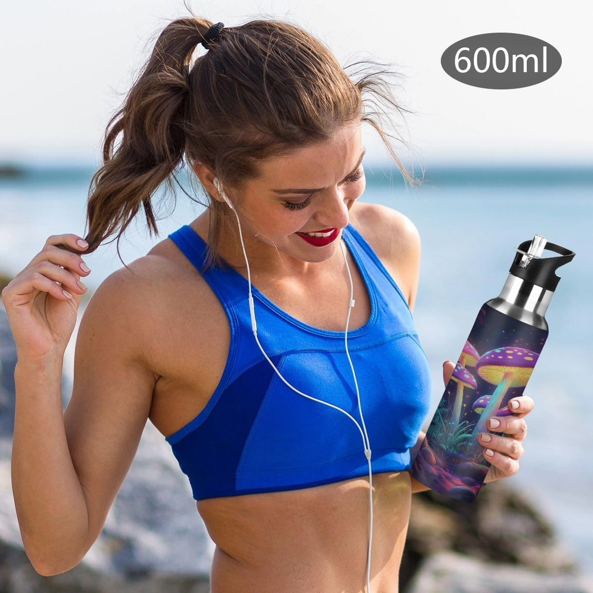 Water Bottle Stainless Steel, Colorful Mushroom Insulated Sports Bottle with Straw, BPA Free Reusable Bottles for Fitness, Travel & Outdoor Activities