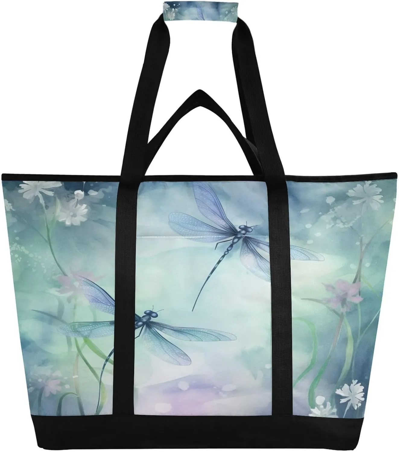 Watercolor Dragonflies Reusable Insulated Lunchbox Cooler Bag, Leakproof Kitchen Grocery Bag Collapsible Portable Cooler Tote Bag for Picnic, Camping, Office, Travel