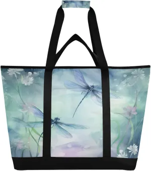 Watercolor Dragonflies Reusable Insulated Lunchbox Cooler Bag, Leakproof Kitchen Grocery Bag Collapsible Portable Cooler Tote Bag for Picnic, Camping, Office, Travel