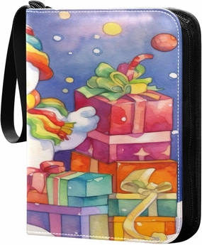 Watercolor Christmas Snowman Painting 4 Pockets Card Binder for 400 Standard Trading Cards,Waterproof Card Holder Album for TCG, CCG, MTG, Gifts For Boys and Girls