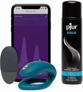 We-Vibe Sync O Green Remote Control C-Shaped Couples Vibrator & Pjur Aqua Water Based Personal Lubricant 3.4 fl oz - Couples Sex Toys Bundle