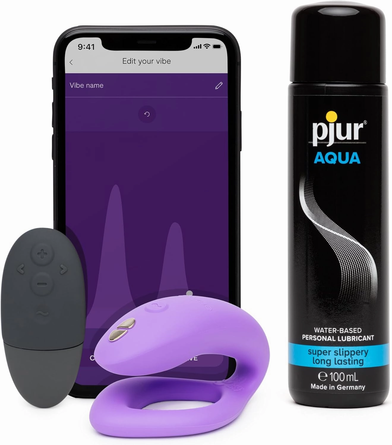 We-Vibe Sync O Purple Remote Control C-Shaped Couples Vibrator & Pjur Aqua Water Based Personal Lubricant 3.4 fl oz - Couples Sex Toys Bundle