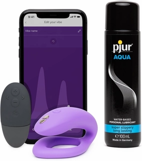 We-Vibe Sync O Purple Remote Control C-Shaped Couples Vibrator & Pjur Aqua Water Based Personal Lubricant 3.4 fl oz - Couples Sex Toys Bundle