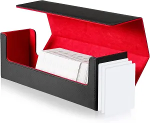 Weewooday MTG Desk Box 400 Card Desk Box Card Storage Box Magnetic Deck Box PU Leather Deck Box for Trading Card Games 12.2 x 4.4 x 3.74 Inches (Black and Red)