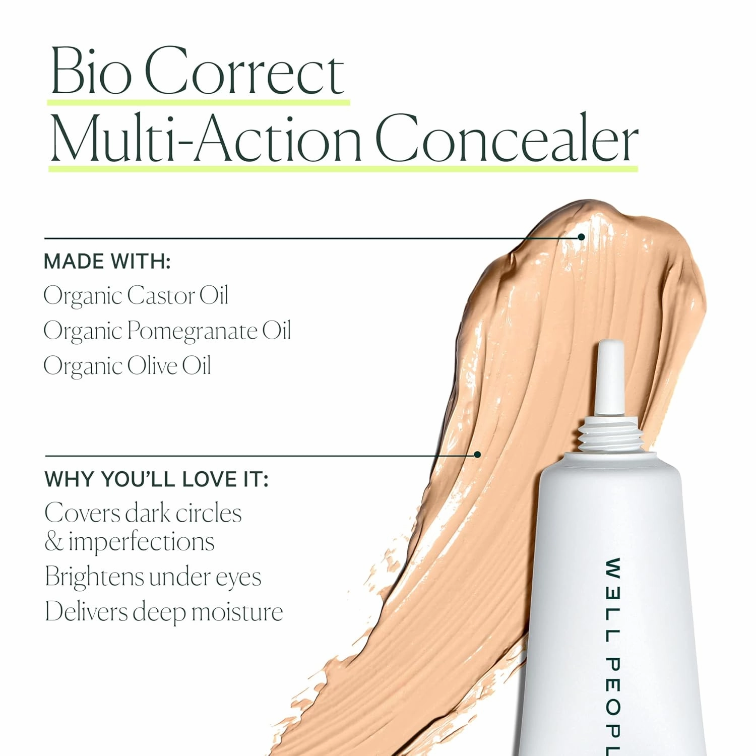 Well People Bio Correct Concealer, Full-coverage, Nourishing Liquid Concealer For Concealing & Correcting, Hydrating Formula, Vegan & Cruelty-free, 1C