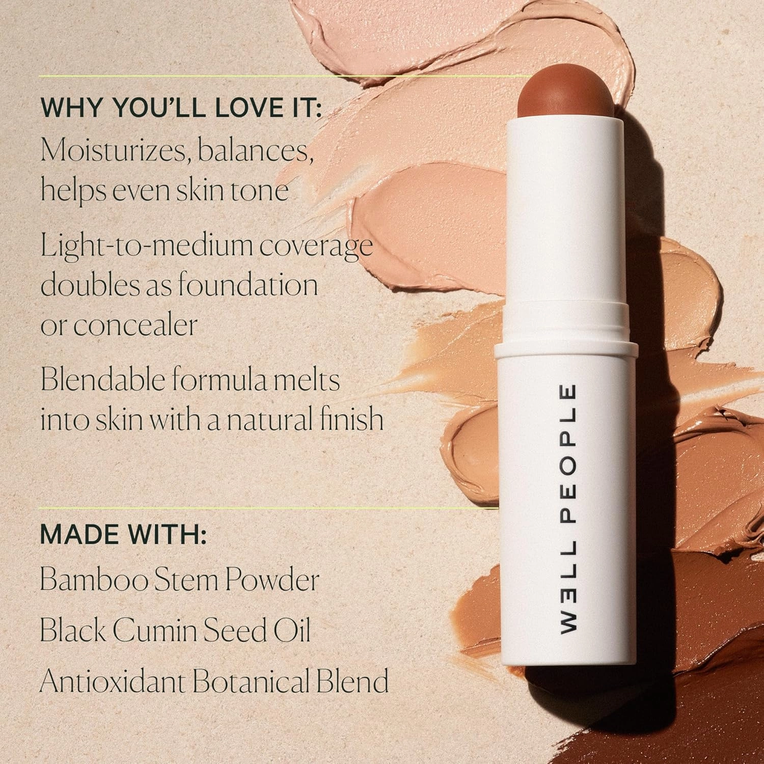 Well People Supernatural Complexion Stick Foundation   Concealer, Buildable, Light-to-Medium Coverage, Soft Matte Finish, Lightweight   Hydrating, Multi-Use, Vegan & Cruelty-Free, 24 Light/Medium