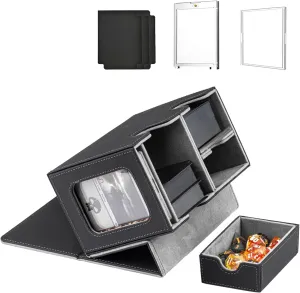 WELLMILLER MTG Deck Box for Commander with Dice Tray,Designed for MTG Commander Card Deck Box Fits 200  Double Sleeved Cards,Card Storage Box with 3 Dividers 2 card holder