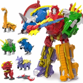 Wenbeier Robot Dinosaur Toy 6-in-1 Combined Large Robot Toys Take Apart Toys Including 6 Dinosaur Action Figures -Triceratops Deformation for Kids Ages 6 7 8 9