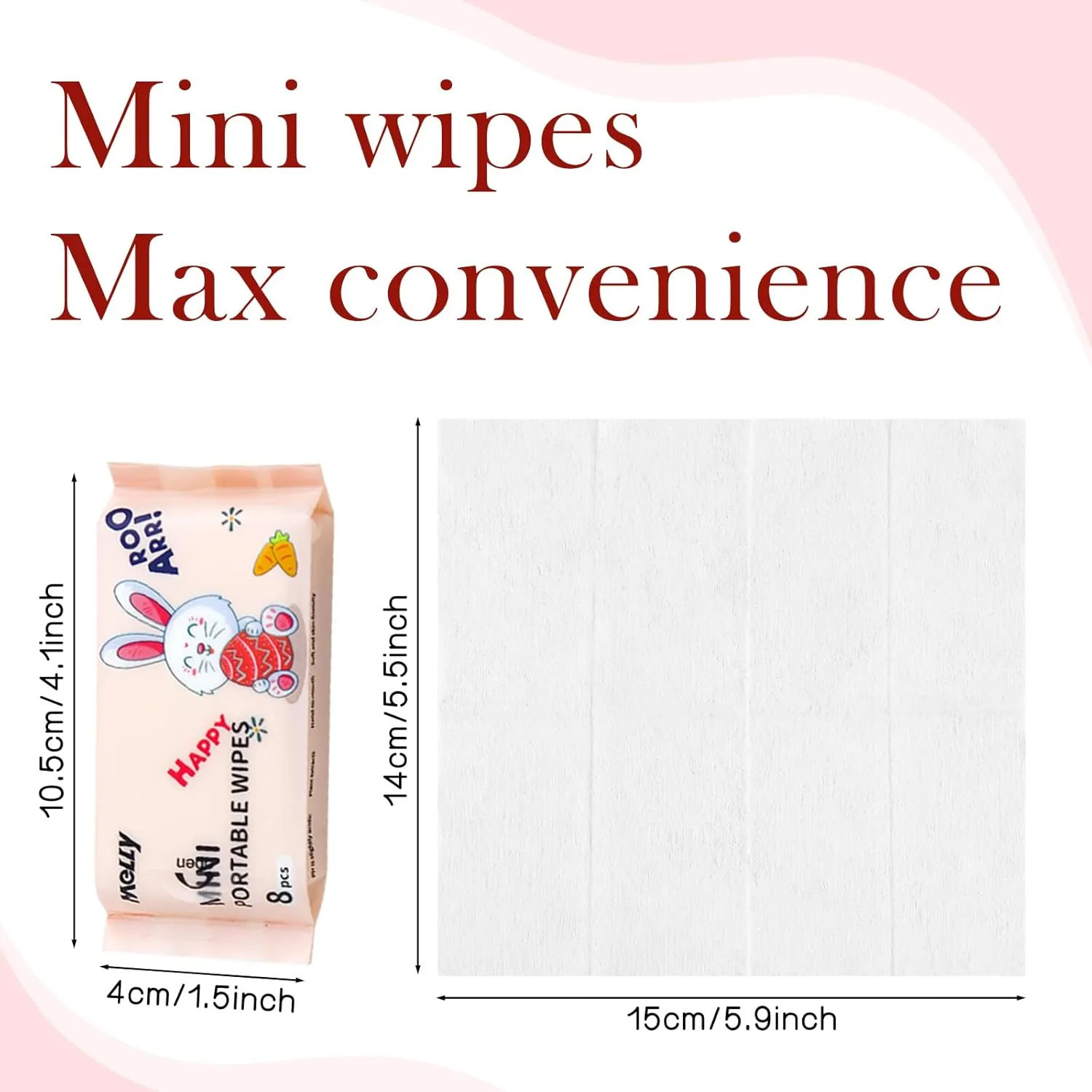 Wet Wipe Travel Size, Mini Makeup Wipes, Easy Portability, Skin-Friendly Ingredients, 24 Pack Total 192 Wipes, Pink