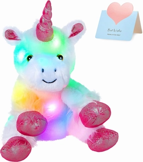 WEWILL 12'' Light up Unicorn Stuffed Animal LED Unicorn Soft Plush Toys Glow in Dark Bedtime Companion with Night Lights Birthday for Toddler Kids
