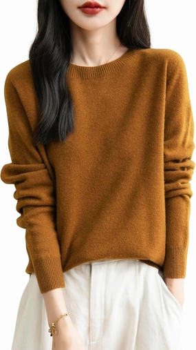 Women's 100% Merino Wool 2025 Fall Winter First-Line Ready to Wear Long Sleeve Seamless Knit Crewneck Sweater