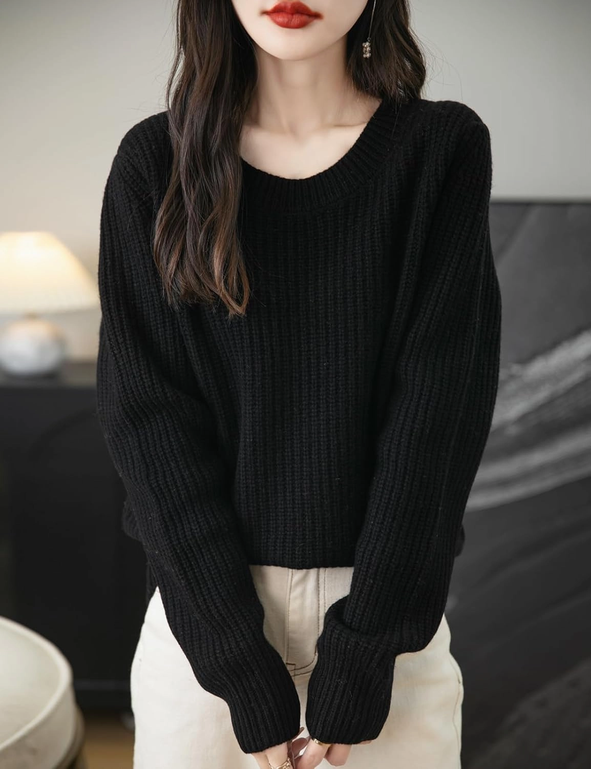 Women's 100% Merino Wool Sweater 2025 Fall Winter Casual Crewneck Long Sleeve Ribbed Knitted Pullover Sweater