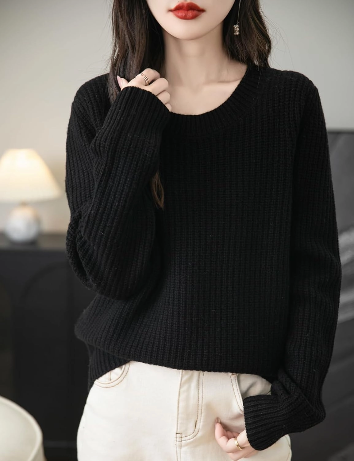 Women's 100% Merino Wool Sweater 2025 Fall Winter Casual Crewneck Long Sleeve Ribbed Knitted Pullover Sweater