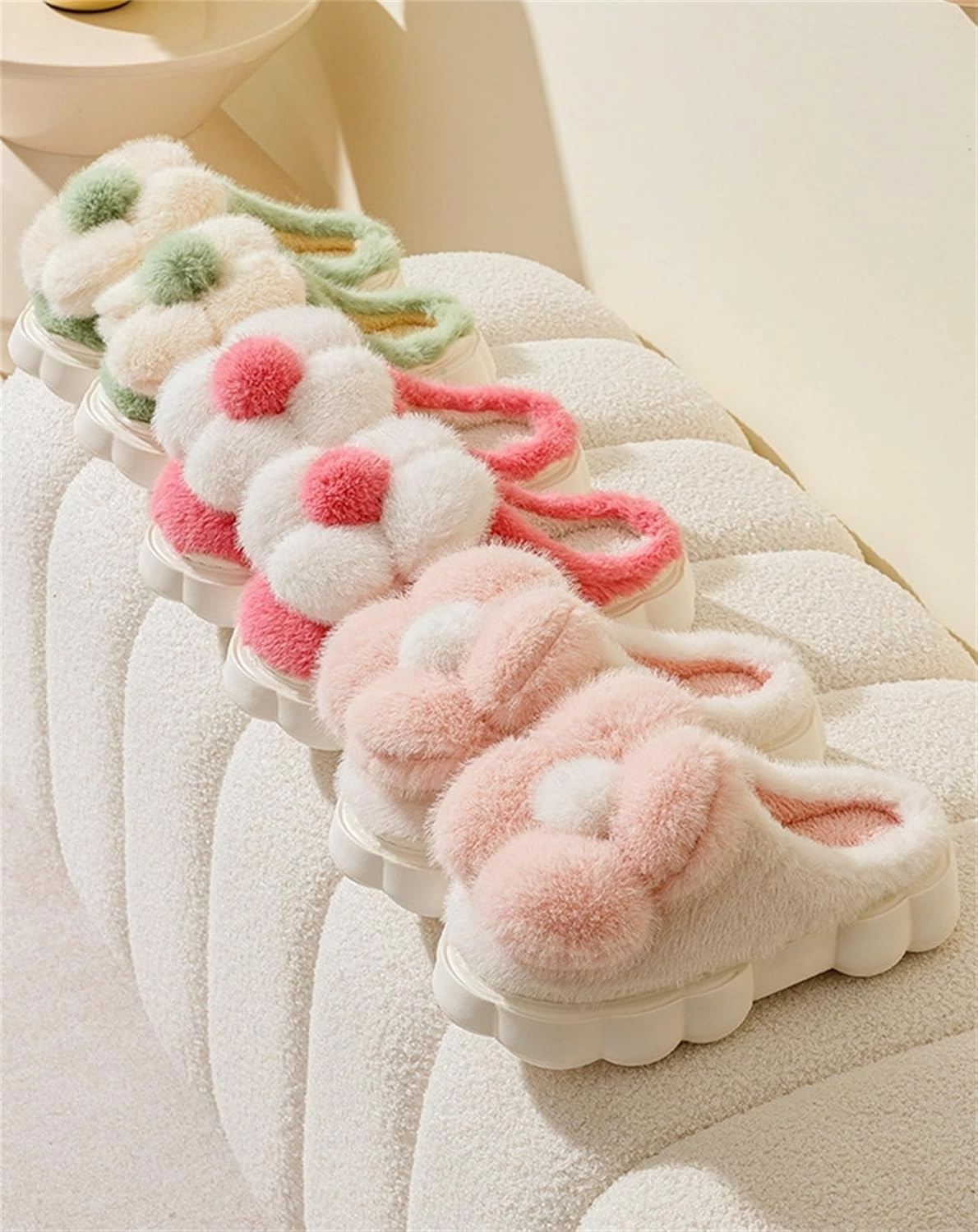 Women's Funny Plush Flower Slippers - Warm Anti Slip Winter Soft Cotton Slippers