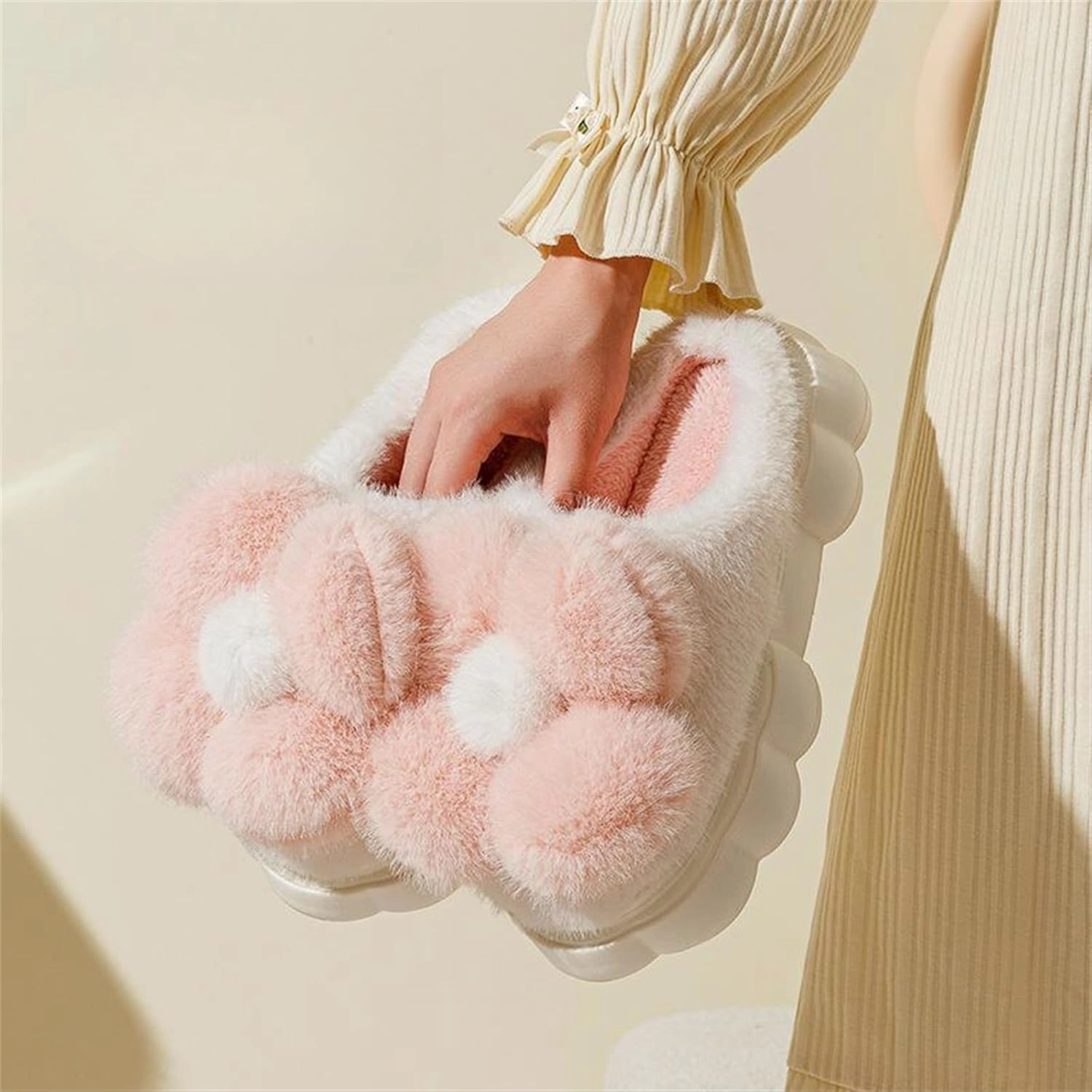 Women's Funny Plush Flower Slippers - Warm Anti Slip Winter Soft Cotton Slippers