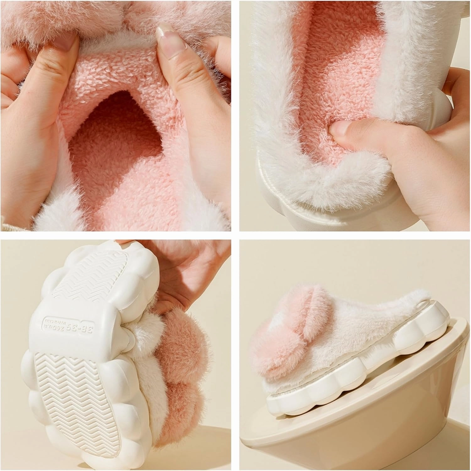 Women's Funny Plush Flower Slippers - Warm Anti Slip Winter Soft Cotton Slippers