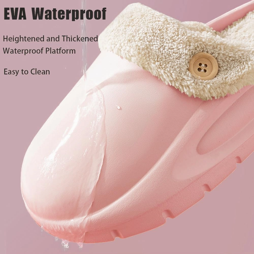 Women's Fur Lined Platform Clogs Removable Lining Waterproof Cotton Slippers Winter Fuzzy Shoes for Women Men Indoor Outdoor