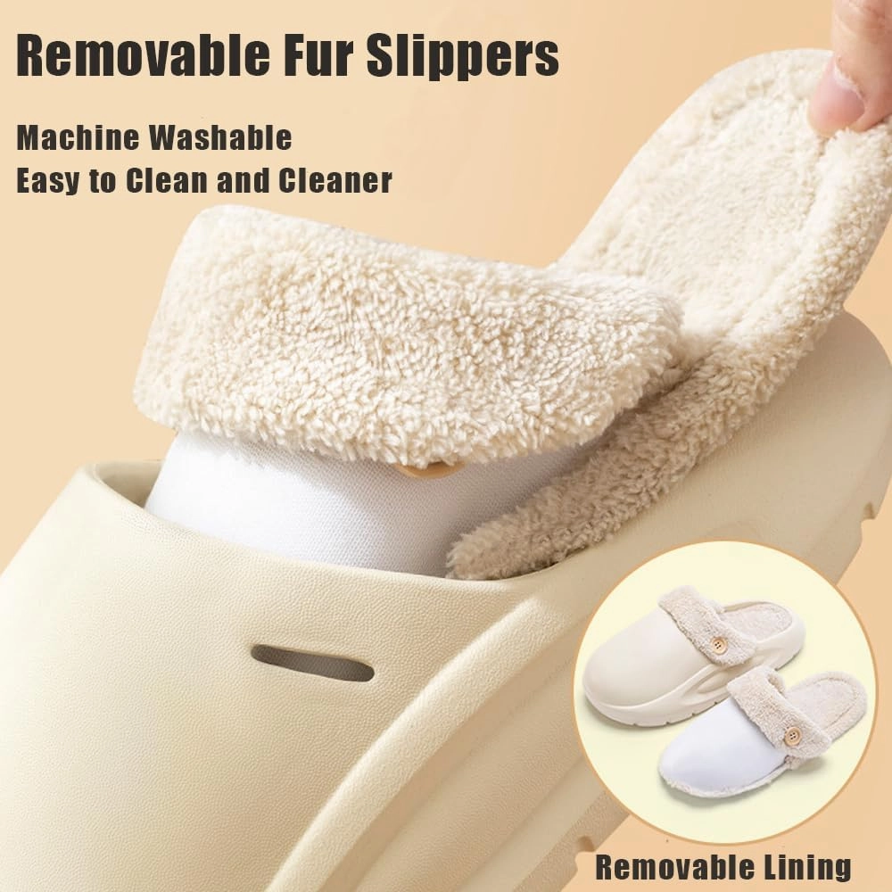 Women's Fur Lined Platform Clogs Removable Lining Waterproof Cotton Slippers Winter Fuzzy Shoes for Women Men Indoor Outdoor