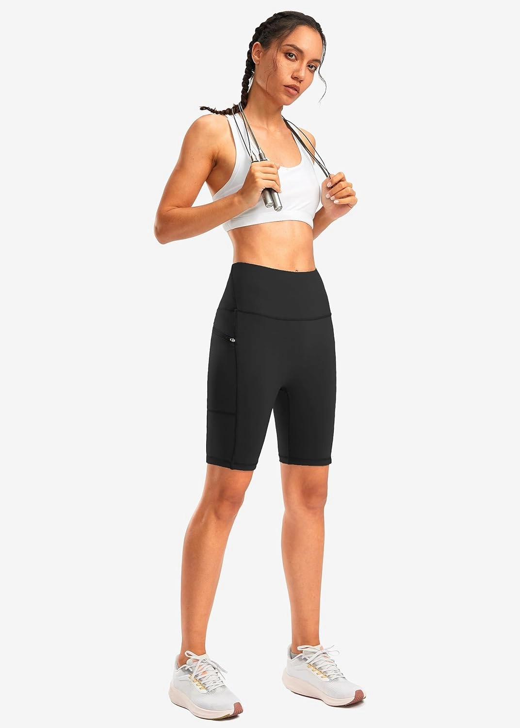 Women's High Waisted Biker Shorts 8" Running Workout Tummy Control Bike Spandex Shorts for Women Zipper Pockets