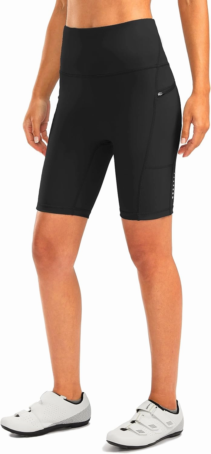 Women's High Waisted Biker Shorts 8" Running Workout Tummy Control Bike Spandex Shorts for Women Zipper Pockets