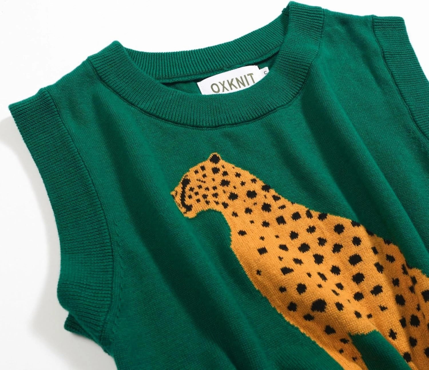 Women's Knitted Vest Skirt Sets, 1960s Mod Style Retro Leopard Green Tank Yellow Straight Skirt 2 Piece Sets Summer