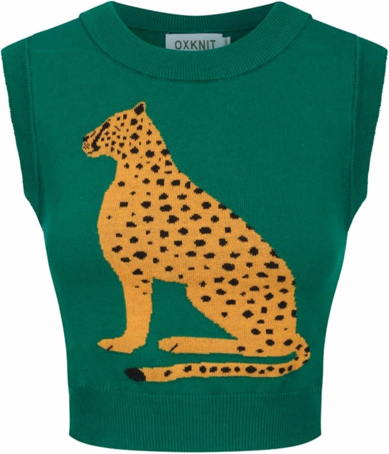 Women's Knitted Vest Skirt Sets, 1960s Mod Style Retro Leopard Green Tank Yellow Straight Skirt 2 Piece Sets Summer