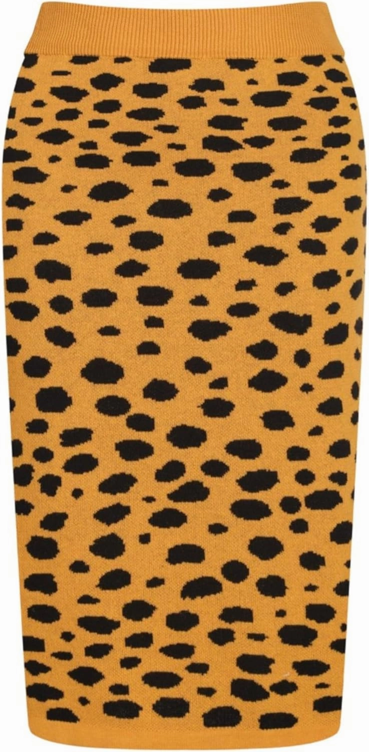 Women's Knitted Vest Skirt Sets, 1960s Mod Style Retro Leopard Green Tank Yellow Straight Skirt 2 Piece Sets Summer