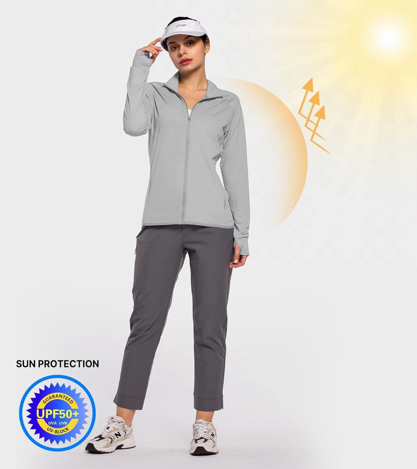 Women's UPF 50  Sun UV Protection Shirt Long Sleeve Lightweight SPF/UV Running Hiking Athletic Jacket with Zip Pockets