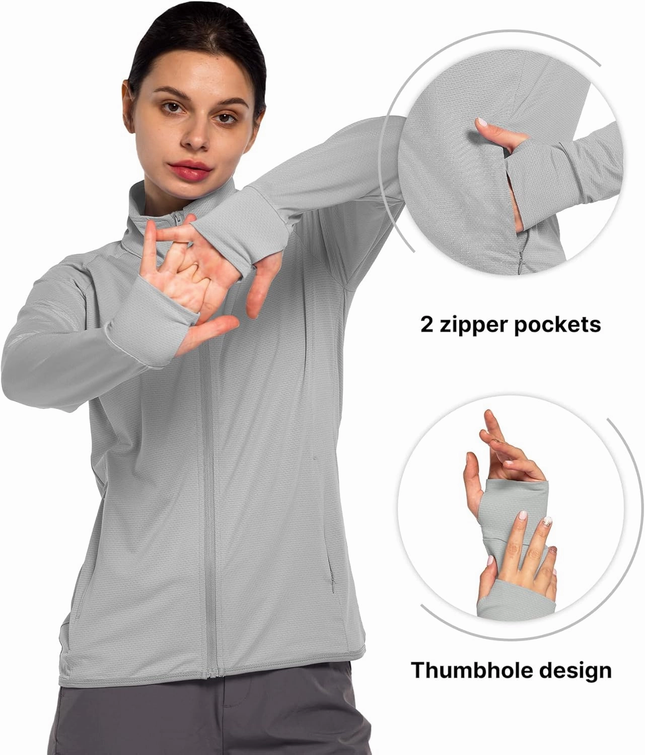 Women's UPF 50  Sun UV Protection Shirt Long Sleeve Lightweight SPF/UV Running Hiking Athletic Jacket with Zip Pockets