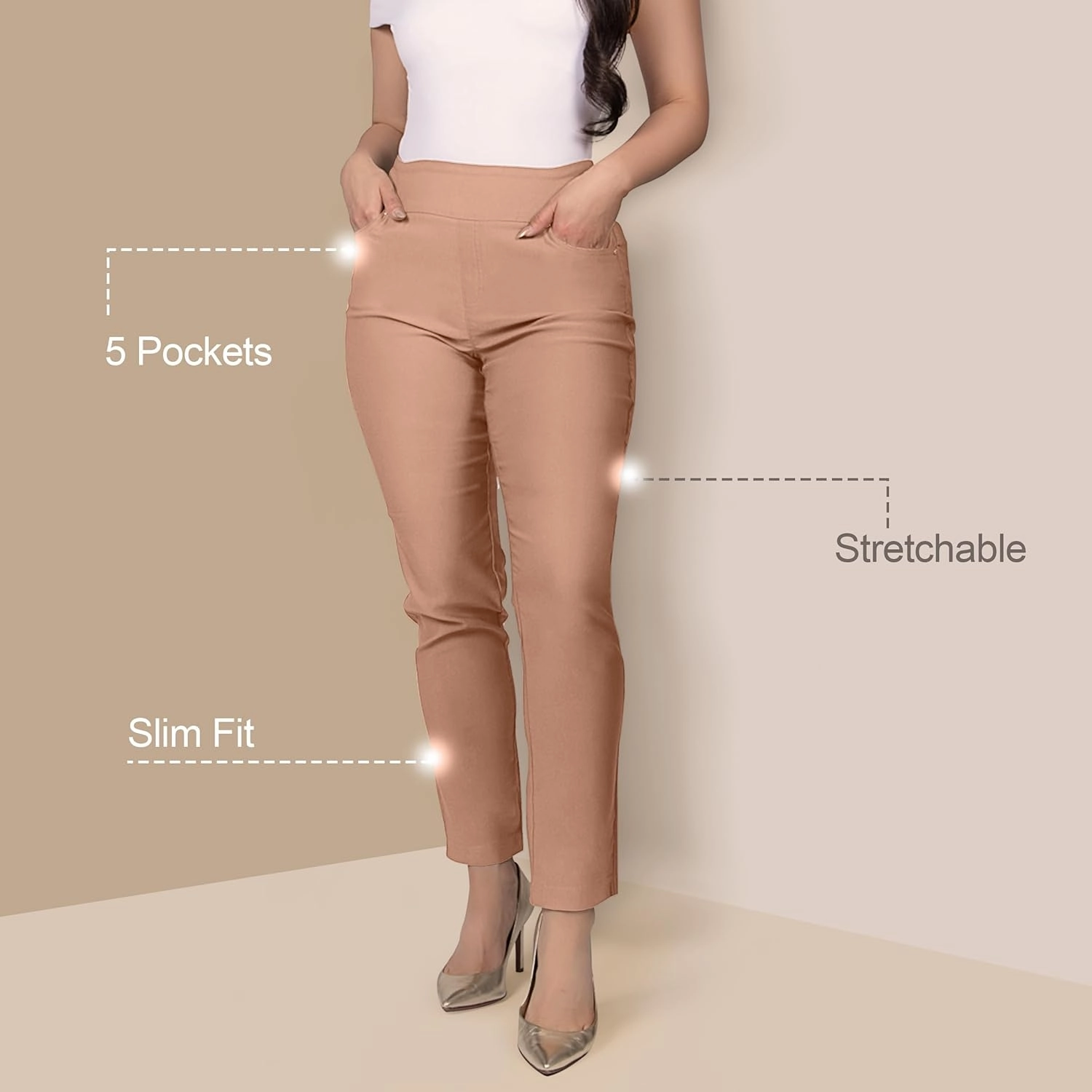 Women's Yoga Dress Pants - Strechy Straight Leg Work Pants with 5 Pockets Slim Fit Office Casual Slacks